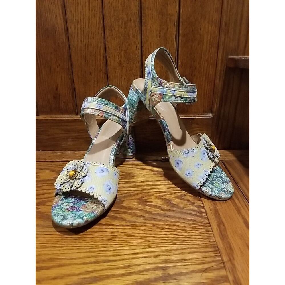 L'Artiste Spring Step Stacked Heel Ankle Strap Sandals size EU 39 US 9 Floral - Picture 2 of 14